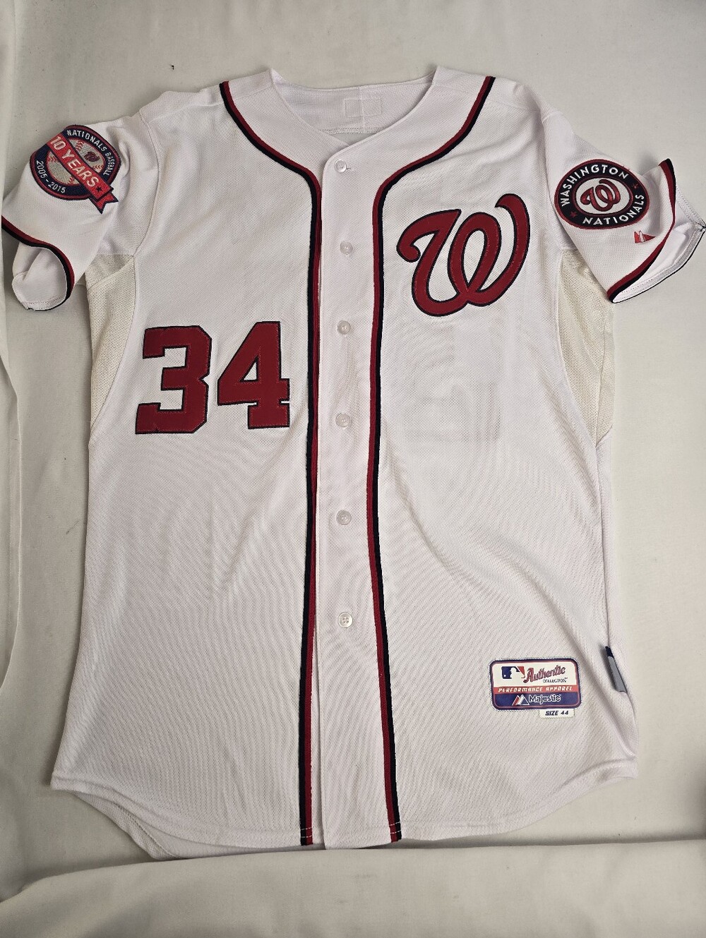 Majestic Authentic MLB Washington Nationals Bryce Harper#34 Jersey Sz 44 White